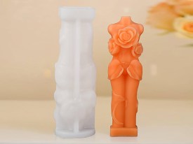 Molde silicona silueta mujer con rosas y hojas